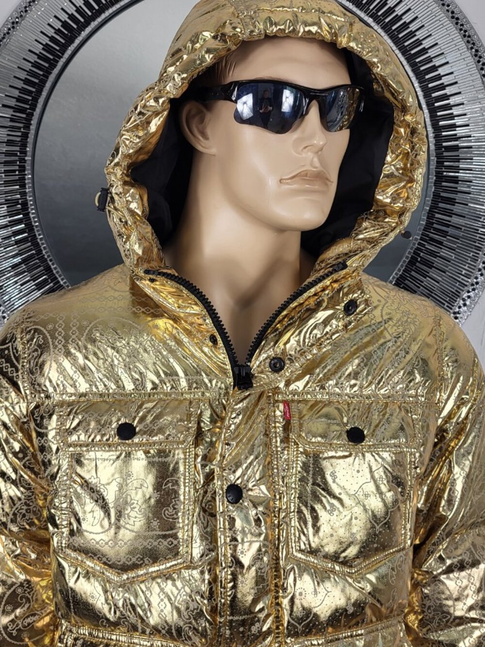 NWT~$225~LEVIS~SZ S~MENS GOLD METALLIC PUFFER BOMBER JACKET HOODED COAT POCKETS - Picture 10 of 16